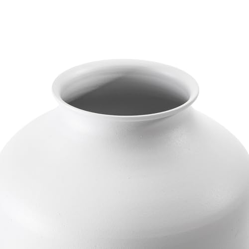 Image of Goaste Metal Matte Flower Vase, White Vase for Flowers, 6.3 Inch Tall Iron Frosted Floral Arranging Vases, Nordic Style Round Boho Vases for Modern Minimalist Home Decor, Wedding, Bookshelf