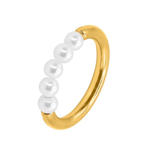 Heideman Enya Bague pour femme en acier inoxydable doré argenté avec perle blanche, Acier inoxydable, Perle de nacre
