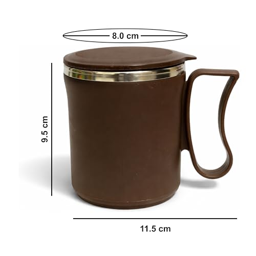 Image of Insulated Stainless Steel Coffee Mug with Lid, 300ml, Double Wall, Reusable Travel Mug for Home & Office (Brown - Gray)