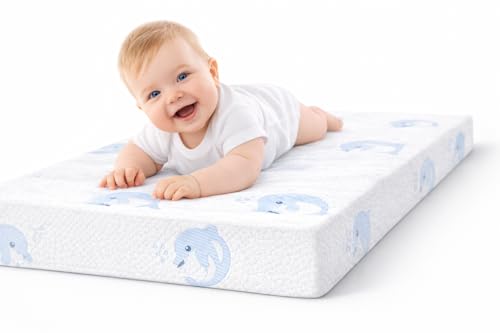 JUNYOHOA Dual Sided Pack and Play Mattress 38'x26'x3' - CertiPUR-US Memory Foam Baby Mattress for Newborn & Toddler 0-24M, Anti-Slip Travel Crib Mattress with Removable Washable Cover
