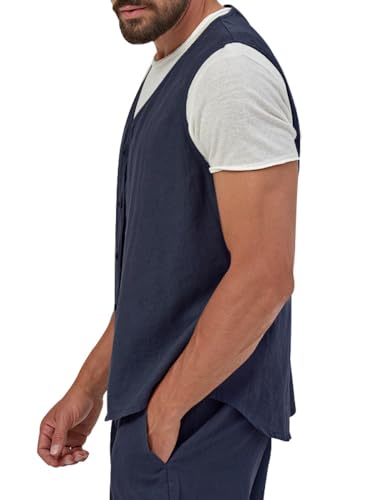 TOMITANY Men’s Summer Linen Waistcoat Lightweight Button Vest Cardigan Outdoor Casual Tops Business Suit Waistcoat2