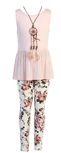 Image of iGirlDress Girls 4 Pieces Pant Set Long Sleeve Jacket Necklace Floral Plaid Pant 4-16