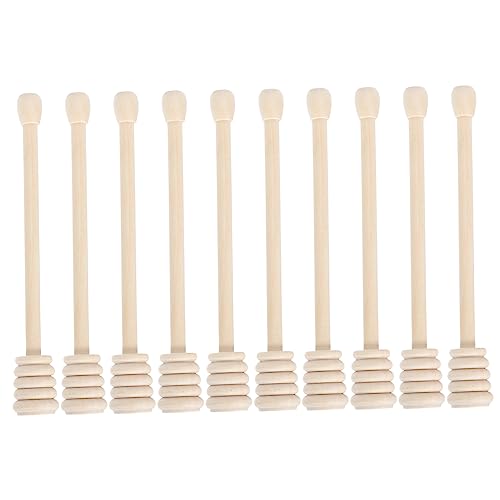 CIYODO 10pcs Honey Stirrer Honey Stirring Spoon Tea Jam Stick Syrups for Drinks Honey Jar Server Stick Honey Spoon Dipper Household Tableware Honey Stick Stirrer Wood Beige re-usable
