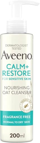 AVEENO Face CALM+RESTORE Nourishing Oat Cleanser (1x 200ml) Non-Foaming Face Care Gentle Cleanser with Prebiotic Oat and Calming Feverfew Helps Preserve Skins Barrier For Sensitive Skin