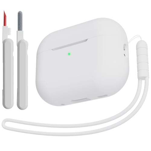 KOKOKA Custodia Case Compatibile con AirPods Pro 2/1 2023/2022/2019 con Kit di Pulizia e Cordino in Silicone, Case Cover Protettiva Premium in Silicone per AirPods Pro 2a/1a Generazione, Bianco