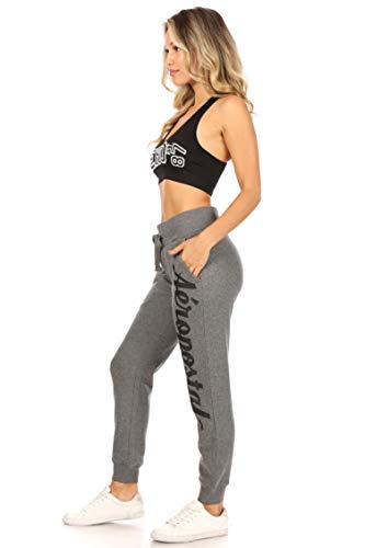 Aeropostale Women's Cotton Polyester Jogger with Pockets, Charcoal Heather, Small