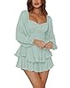 LYANER Women's Jumpsuit Lantern Long Sleeve Ruffle Layer Tie Mini Short Romper Light Green Medium #4