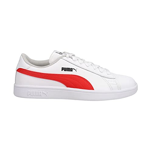 PUMA - Kids Smash V2 L Shoes, Size: 4.5 M US Big Kid, Color: Puma White/High Risk Red