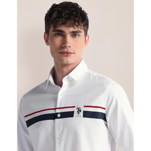 Image of U.S. POLO ASSN. Mens Cotton Regular Fit White Solid Collared Neck Long Sleeve Casual Shirts