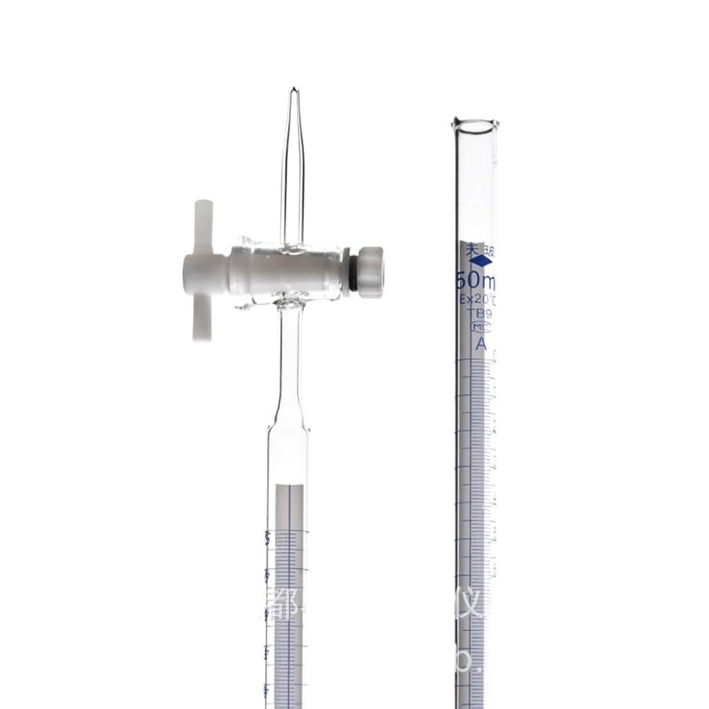 Bureta de Vidrio Borosilicato Clase A - Graduada para Titulación, Llave de PTFE, Resistente a Ácidos & Álcalis(White PTFE piston-25ml)