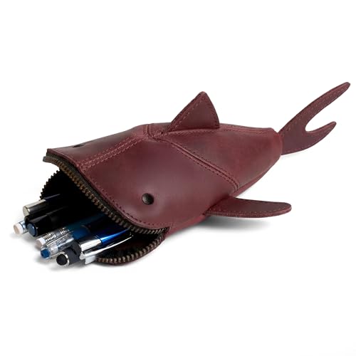 Image of Hide & Drink, Full Grain Leather Zipper Coin Pouch, Change Bag, Pencil Purse, Scissors Case, Shark Shaped Cable Holder, Wallet, Makeup, Stuffed Animal, Handmade, Sangria