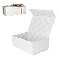 Tekhoho Witte grote geschenkdoos 28 x 28 x 26,5 cm, premium geschenkdoos met magnetisch deksel en lint voor feestdagen, bruiloft, verjaardagscadeau, geruite voering