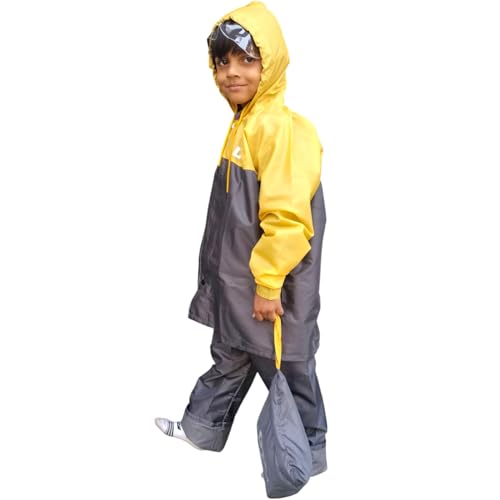 Image of Boy's & Girl's Top + Bottom Portable Light Weight Rain Coat with Hooded & Long Sleeves for Outdoor Activity