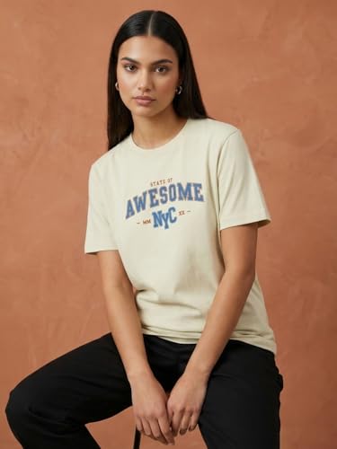 Image of Nobero Women's Graphic Printed T-Shirt | Regular Fit 180 GSM Cotton Tee for Women | Comfortable Round Neck Casual Wear