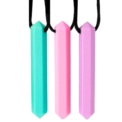 3 Colliers à mâcher TDAH | Objet concentration DYS | Collier anti-stress adulte & enfant | Jouet sensoriel autisme | Collier anti-tabac | Rose, Violet, Turquoise