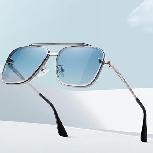 Lunettes de soleil tendance monture large bicolore dégradée colorée métal