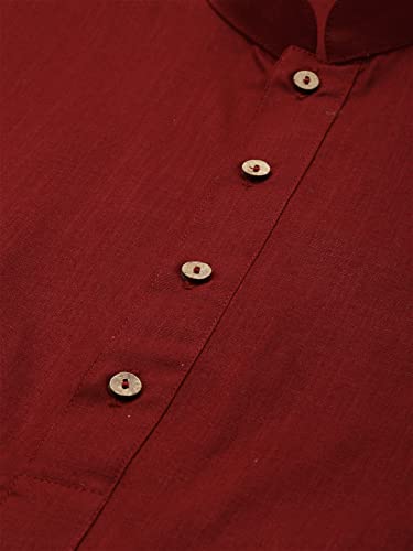 Image of VASTRAMAY Men Cotton Linen Solid Kurta | Cool & Breathable Ethnic Wear with Mandarin Collar for Eid, Holi & Festive Occasions