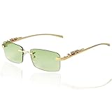SDINM Rimless Green Sunglasses for Women Men Fashion Small Narrow Rectangle Frameless Shades 90s Eyewear