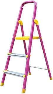 Household Ladder, Three-Step Handrail Ladder Warehouse Metal Ladder Trimming Leaves Ladders Folding Car Wash Ladder Stepladder (Color : Rose Red) Favorite Gift