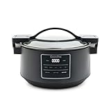 GreenPan 8QT Locking Lid Slow Cooker, Ceramic Nonstick PFAS-Free Removeable Bowl, Silicone & Glass Rim, Travel Friendly, Multi-Cooker, Stovetop Searing & Oven Safe 400°F Dishwasher Safe Parts,Graphite