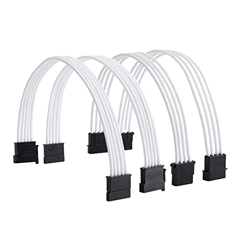 Formulamod Sata + Molex Power Extension Cable Kit, Male To Female 11.8 Inch Extender Sleeve Power Cables (White) #TOP2