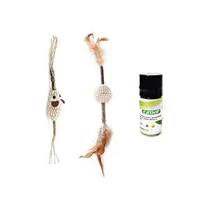 Emily Pets 3 pcs Cat Toy Set Combo PackDurable Interactive Cat Toys for Cats with Natural Silvervine Stick with Ball, Cat Chew Toy with Cat nip, Kitten Catnip Toys,Sisal Mouse Toy (Pack of 3)