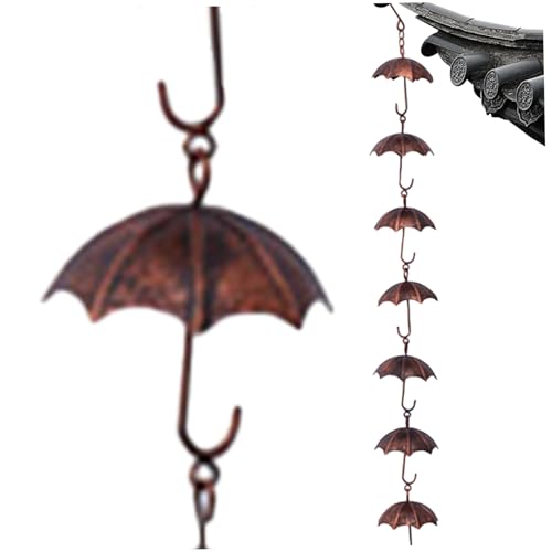 Buiten hangende regenkettingen, 39 Inch Long Rain Catcher Chain, Outdoor Rain Catcher Metal Chain, 8 Umbrella Cups Rain Chains for Outside Downspout Decorations