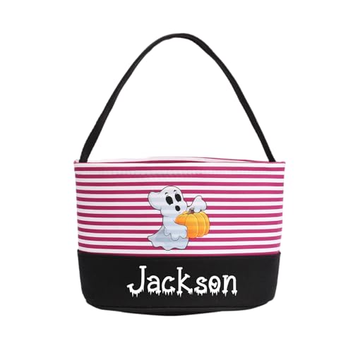 Personalized Halloween Basket, Trick Or Treat Bucket for Kids, Custom Name Halloween Candy Bags for Boys Girls (Style 7)
