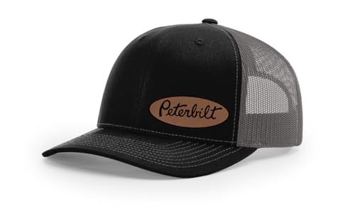 Maddmax Car Art Peterbilt Truck Logo Side Panel Laser Engraved Leather Patch Richardson 112 Snapback Trucker Hat Cap Black/Charcoal Small-X-Large