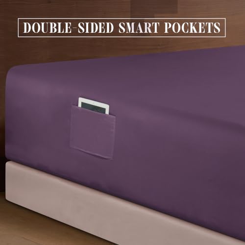 Image of Elegant Comfort Luxury 1500 Premium Hotel Quality Microfiber 4-Piece Sheet Set - Soft, All Around Elastic 18-24 Inches Deep Fitted Sheet - Extra Deep Pocket Sheets, Twin /Twin XL, Eggplant-Purple