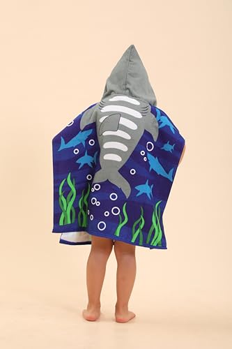 Image of TEHALK Shark Hooded Towels for Kids /Boys /Girls /Toddler, Towel Robes /Wearable Towels for Kids 2-10, Poncho Beach Towels for Swimming /Pool