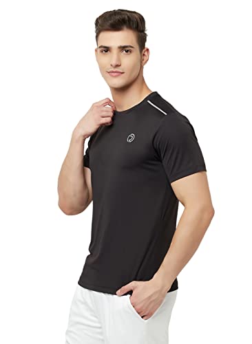 Image of TRUEREVO Mens Solid Half Sleeve Round Neck Sports T Shirt Polyester Fabric with Reflective Details for Gym Training Workout Running