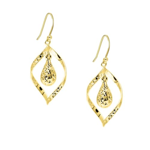 Savlano 925 Sterling Silver Diamond-Cut Teardrop Swirl Dangle Earrings - 18K Gold Plated Dangle Drop Earrings for Women comes with Gift Box - Made in Italy3