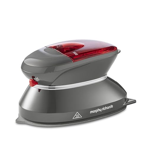 Morphy Richards Compact Travel Iron Non Stick Soleplate 5 to 10g Steam Rate Fast Heat Up 40ml Water Tank Dual Voltage 115v to 230v 400W Grey 304000