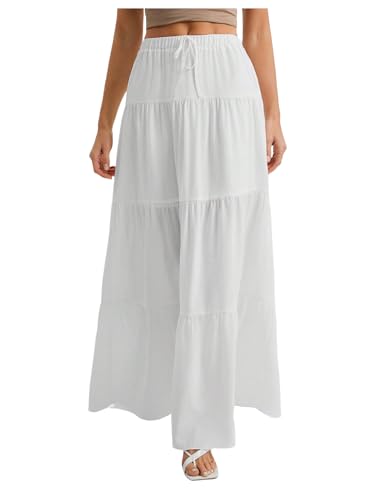 Verdusa Women's Layered Boho Flared Ruffle Hem Long Skirt Flowy Summer Causal Maxi Skirts