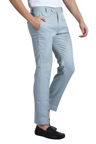 Image of Men's Formal Slim Fit Trousers | Premium Poly Viscose Blend Office Wear Flat Front Pants | Wrinkle Resistant Business Casual Pants | Length 41 Inches.