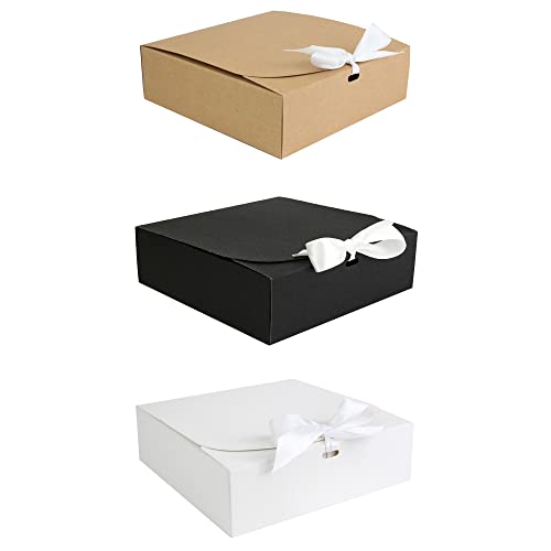 Boîtes cadeau en kraft rigide Emartbuy avec ruban blanc satiné de qualité supérieure
