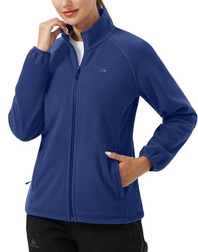 Pioneer Camp Damen Fleecejacke Leichte Fleece Jacket Reißverschluss Stehkragen Winter Warme Jacke Antistatische Sweatjacke mit Taschen Dunkelblau M