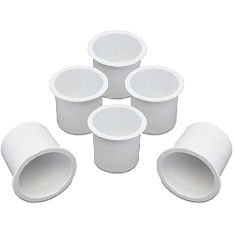 6 Cup Holder Plastic Pocket Recessed Drop in Insert Universal for Boat RV Car Truck Sofa Game Table Marine Pontoon Motorhome Camper White Cover