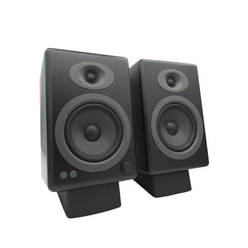 Image of Audioengine A5 Black 150W Bluetooth Record Player Speakers and DS2 Stands with Remote