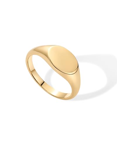 pavoi 14k gold plated pinky signet ring for women  lightweight statement bands  chunky signet stackable rings