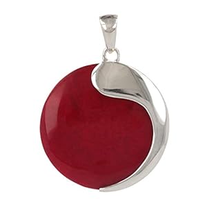 Pendentif Médaillon Corail Argent 925 Diamètre 30mm
