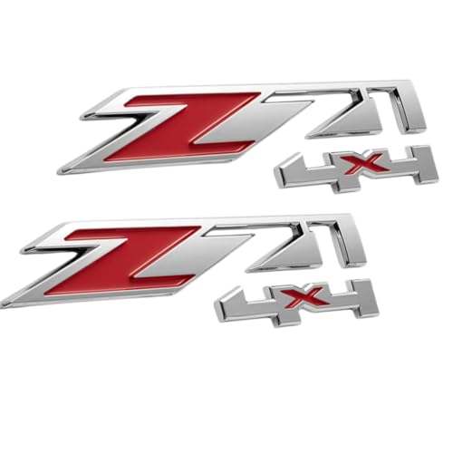 Image of Z71 4x4 Badge Emblems 2-Piece in Chrome with Red for 2007-2020 Silverado, Sierra, and Canyon - Suitable for Hood - Fits 1500, 2500HD, and 3500HD Models (Chrome)