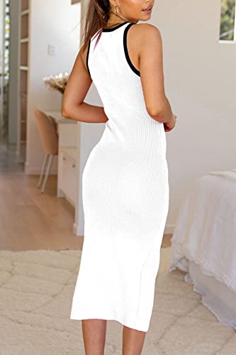 Image of PRETTYGARDEN Women's Summer Midi Bodycon Dresses Casual Crew Neck Side Slit Sleeveless Knit Cut Out Tank Top Dress