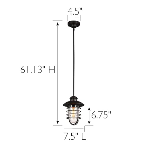 Image of Design House 588996-BRZ Stevenson Rustic Industrial 1-Light Indoor Dimmable Pendant with Clear Seedy Glass and Metal Wire Shade for Kitchen Island barBedroom, Bronze