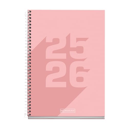 Miquelrius - Agenda Escolar 2025 2026, Planificador 10 Meses: Septiembre a Junio, Tamaño 150 x 213 mm, Día Página, Cubierta de Cartón Forrado, Espiral metálico, Español-Inglés