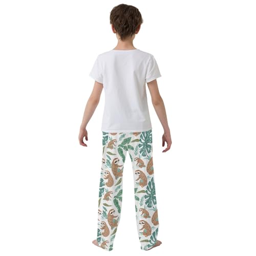 Sloth Palm Leaf Pattern Boys Long Pants Soft Trousers Elastic Waist Kids Lounge Bottoms with Pockets S-XL3
