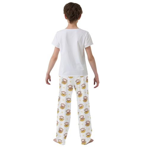ZZXXB Monkey and Banana Boys Long Pants Soft Trousers Elastic Waist Kids Lounge Bottoms with Pockets S-XL3