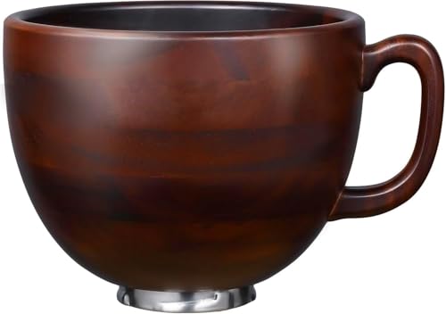 ULTICOR Premium Walnut Wood Mixing Bowl with Handle Compatible with KitchenAid Mixer Bowl 4.5 & 5 QT Tilt-Head (K45 KSM75 KSM150 Series) 5 Quart Wooden Bowl w/Stainless Steel Locking Base