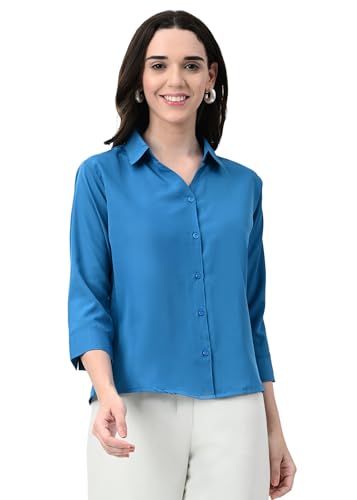 Image of FUNDAY FASHION Women's Crepe Casual Regular Fit Solid V Collered Shirt (Pack of 2)